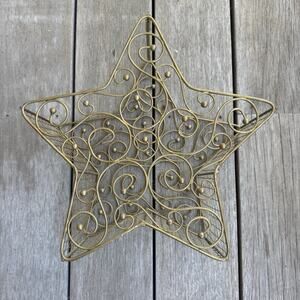 Vintage Wire Metal Star Basket Hanging Brass Tone Gold Swirl Caddy Whimsygoth
